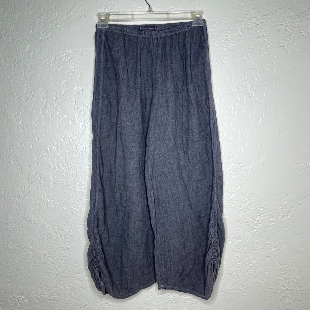 Cut Loose Ruched Pants Charcoal Gray Linen Cotton Blend Wide Leg XS 4192833
